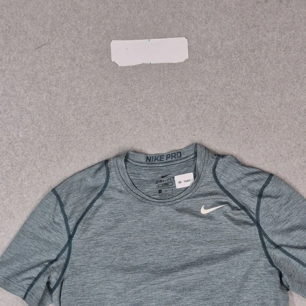 Nike Men Shirt M Gray Activewear Top Dri-Fit Nike Pro Fitted Logo Slim Stretch